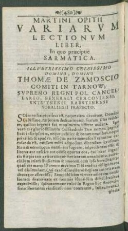 Martini Opitii Variarum Lectionum Liber; In quo praecipue Sarmatica.