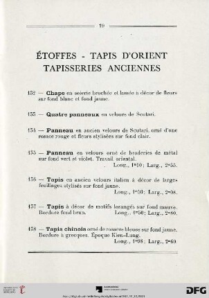 Étoffes - Tapis d'orient - Tapisseries anciennes (Nr. 132-146)
