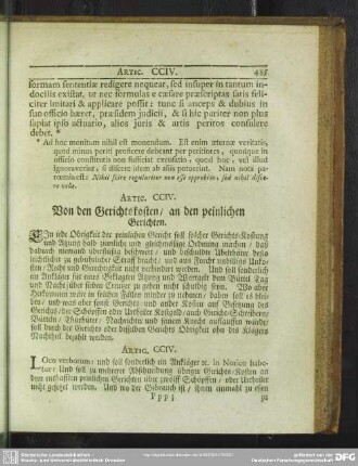 Artic. CCIV. Von den Gerichtskosten, an den peinlichen Gerichten