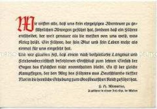 Postkarte mit militärischem Text