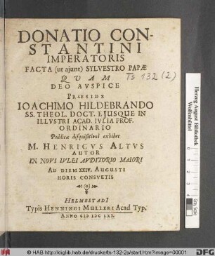 Donatio Constantini Imperatoris Facta (ut aiunt) Sylvestro Papae