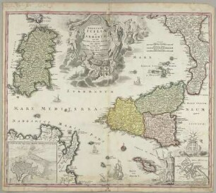 Regnorum Siciliae Et Sardiniae nec non Melitae seu Maltae Insula cum adjectis Italiae et Africae Litoribus Nova Tabula : Cum Privilegio Sac. Caes. Majestatis