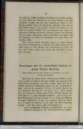 Bemerkungen über die zweckmäßigste Richtung der großen östlichen Eisenbahn. Dritter Artikel für die direkte Bahn von Frankfurt a.O. über Conitz nach Dirschau