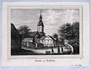 Die Kirche von Kreischa bei Dresden hinter den umgebenden Häusern, aus Sachsens Kirchen-Galerie von Hermann Schmidt, 1837, Bd. 1