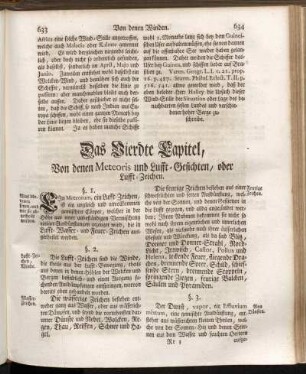 Das Vierdte Capitel, Von denen Meteoris und Lufft-Gesichten, oder Lufft-Zeichen.