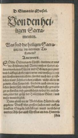 Von den heiligen Sacramenten.