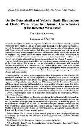 On the determination of velocity depth distributions of elastic waves from the dynamic characteristics of the reflected wave field