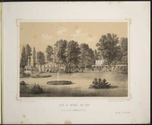 [Bl. 17] : Park zu Muskau. Das Bad, Stahlstich, um 1867 : Ansichten aus dem Park zu Muskau / [Naturz. u. lith. v. Arldt]. - Muskau i./d. Ober-Lausitz : Ahner ; Dresden : Braunsdorf , [circa 1867]. - [22] Bl. : überw. Ill. ; quer-8°. - Ausg. mit 21 Stahlstichen
