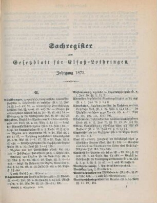 Sachregister zum Gesetzblatt für Elsaß-Lothringen