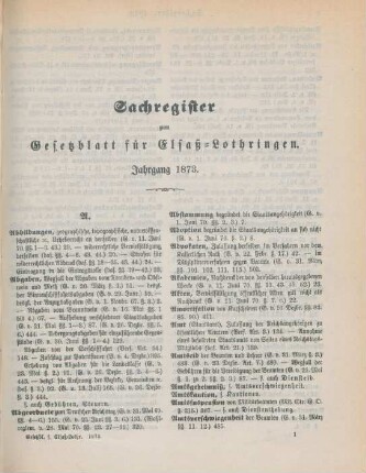 Sachregister zum Gesetzblatt für Elsaß-Lothringen