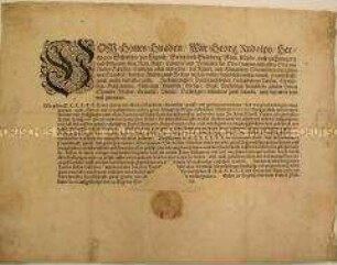 Patent von Georg Rudolph Herzog von Liegnitz betreffend Landstreicherei