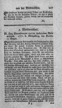 Betrachtungen aus der spekulativen Weltweisheit.