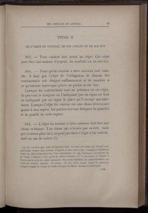 Titre II. De l'objet du contrat, de son utilité et de son but