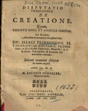 Dispvtatio Theologica De Creatione