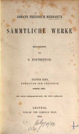 Johann Friedrich Herbart's Sämmtliche Werke. 11, Schriften zur Pädagogik ; Theil 2
