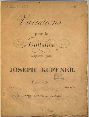 Variations : pour la guitarre ; op. 31