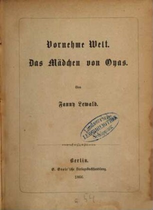 Erzählungen von Fanny Lewald, 1
