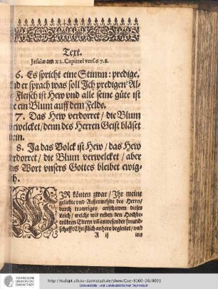 Text. Jesaiae am XL. Capittel vers. 6.7.8.