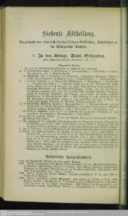 Siebente Abtheilung. Verzeichniß der römisch-katholischen Geistlichen, Schullehrer etc. im Königreiche Sachsen