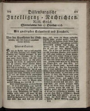 XLIII. Stück. Sonnabends den 27. October 1798.