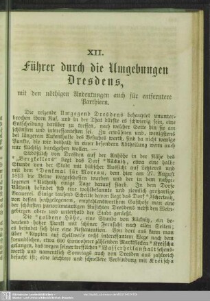 XII. Führer durch die Umgebungen Dresdens, mit den nöthigen Andeutungen auch für entferntere Parthieen