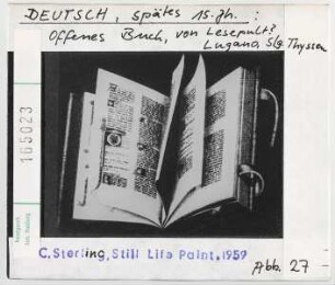 Offenes Buch von Lesepult, Deutsch, spätes 15. Jhd. Lugano, Sammlung Thyssen