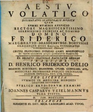 De aestu volatico : dissertatio inauguralis medica