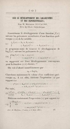 Sur le développement des logarithmes et des exponentielles.