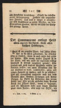 Der Communicant entsagt theils allem eigenen Verdienst, theils allen falschen Tröstungen.
