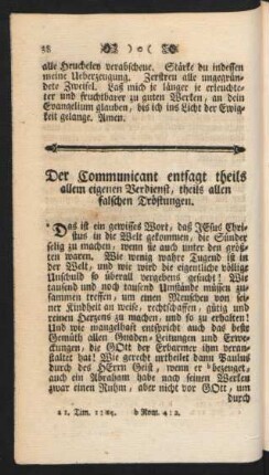 Der Communicant entsagt theils allem eigenen Verdienst, theils allen falschen Tröstungen.