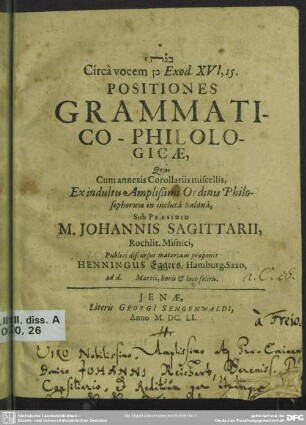 Circa vocem mn Exod. XVI,15. positiones grammatico-philologicae