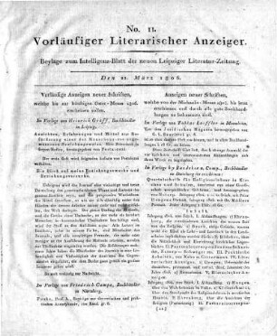 Vorläufige Anzeigen neuer Schriften, welche bis zur künftigen Oster-Messe 1806. erscheinen sollen.