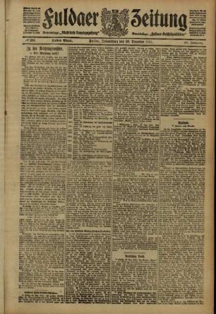Erste Ausgabe vom Donnerstag, den 28. Dezember 1911.