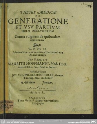 Theses medicae de generatione et usu partium eidem inservientium