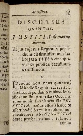 Discursus Quintus. Justitia firmatur thronus.