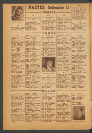 [Programa de] Martes: Setiembre 11