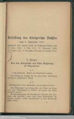 Verfassung des Königreichs Sachsen vom 4. September 1831