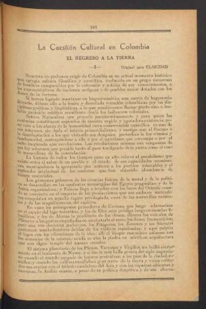 La cuestión cultural en Colombia : El regreso a la tierra