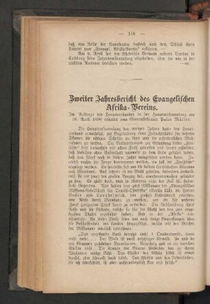 Zweiter Jahresbericht des Evangelischen Afrika-Vereins