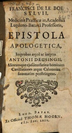 Epistola apologetica contra Ant. Deusingii ... calumnias