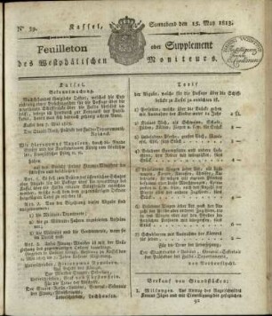 No. 39, Sonnabend den 15. May 1813