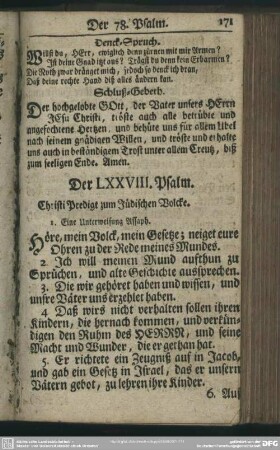 Der LXXVIII. Psalm : Christi Predigt zum Jüdischen Volcke
