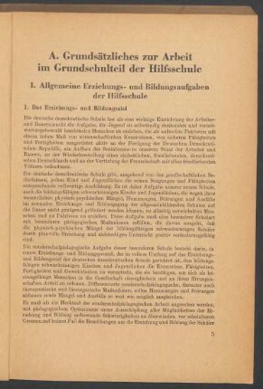 A. Grundsätzliches zur Arbeit im Grundschulteil der Hilfsschule