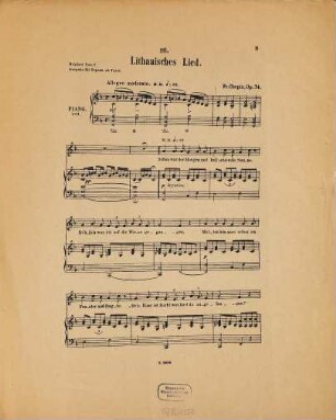 Litauisches Lied : op. 74 no. 16 ; Ausgabe für Sopran od. Tenor