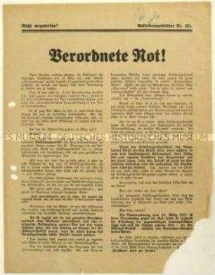 Flugblatt gegen die Notverordnung zur Bekämpfung politischer Ausschreitungen und Aufruf zum Eintritt in die NSDAP