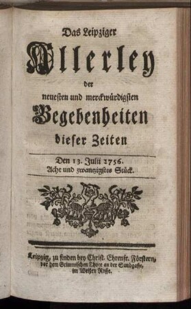 Den 13. Julii 1756. Acht und zwantzigstes Stück.