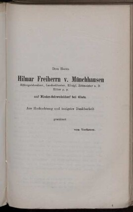 Dem Herrn Hilmar Freiherrn v. Münchhausen ...
