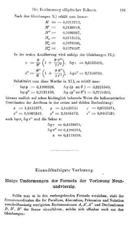 51. Einige Umformungen der Formeln der Vorlesung Neunundvierzig.