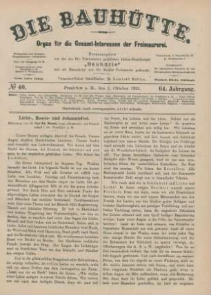 No 40. Frankfurt a. M., den 1. Oktober 1921. 64. Jahrgang.