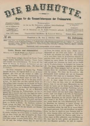 No 40. Frankfurt a. M., den 1. Oktober 1921. 64. Jahrgang.